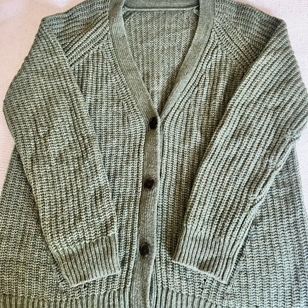 Madewell Olive Green Ribbed V-Neck Button Cardigan